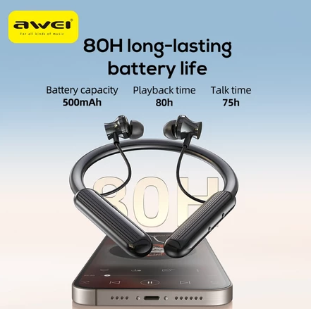 AWEI G81BL Earphones Hanging Neck In-ear Bluetooth 5.0 Headset Wireless HiFi Stereo Sports Neckband Magnetic Waterproof